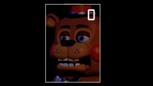 a picture of freddy fazbear from five nights at freddy 's with a red hat on a black background .