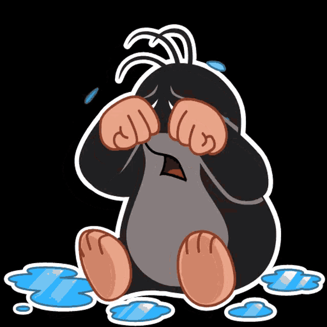 a cartoon drawing of a crying mole with tears running down its face
