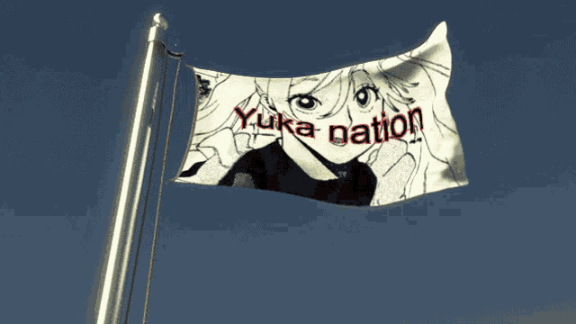 a flag with a picture of a girl and the words yuka nation