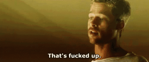 a man is standing in front of a wall and saying `` that 's fucked up . ''