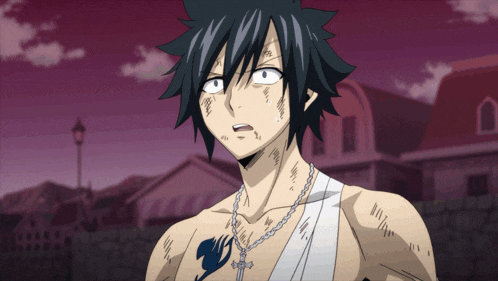a gray haired anime character with a fairy tail tattoo