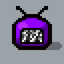 a pixel art drawing of a purple object with a checkered face