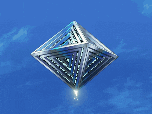 an optical illusion of a pyramid with a blue sky behind it
