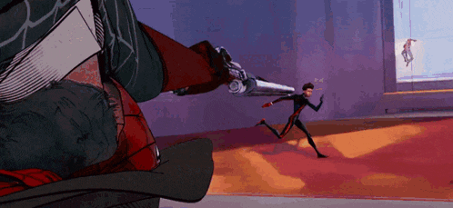 a cartoon drawing of a man pointing a gun at another person