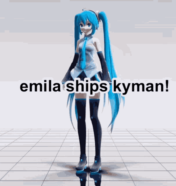 emilia ships kyman is written next to a dancing anime girl