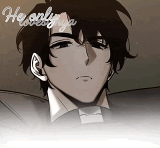 a close up of a man 's face with the words he only loves nya written above him