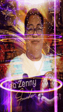 a man with glasses is surrounded by purple lights and says leo zenny founder