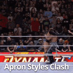a wrestling match with the words apron styles clash written on the bottom
