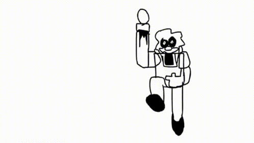 a black and white drawing of a cartoon character holding a bottle of liquid .
