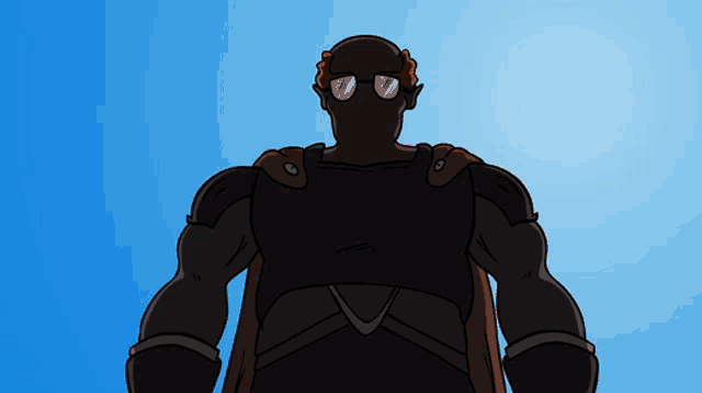 a cartoon drawing of a superhero with glasses and a cape