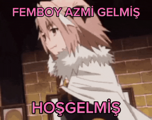 a picture of a girl with the words femboy azmi gelmis hosgelmis