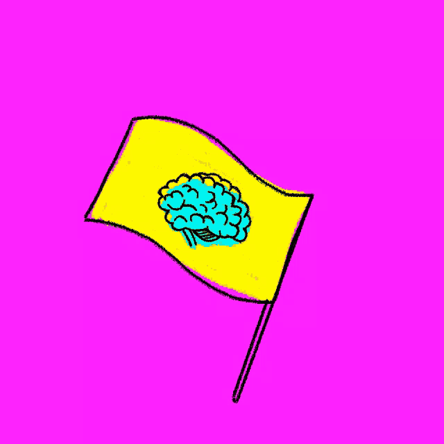 a yellow flag with a brain on it