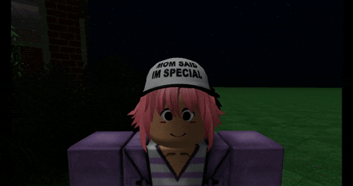 a girl with pink hair and a hat that says mom said i 'm special