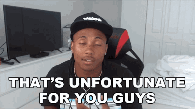 a man in a hat says that 's unfortunate for you guys in front of a tv