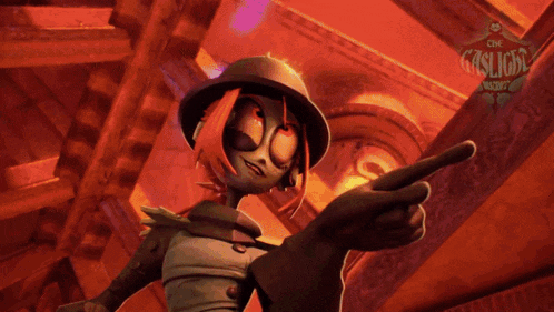 a cartoon character pointing at something with the word gaslight behind him