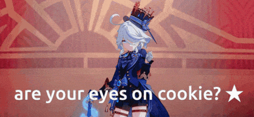 a girl with a crown on her head is standing in front of a banner that says " are your eyes on cookie "
