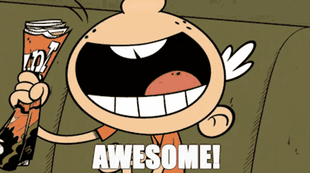 a cartoon character from the loud house holding a bag of potato chips