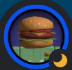 a hamburger is floating in the air in a circle with a crescent moon in the background .