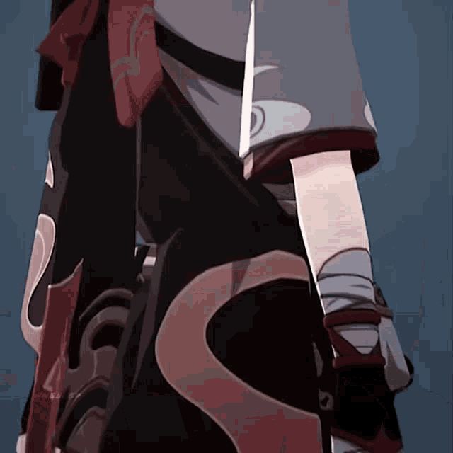 a cartoon character is holding a sword and wearing a black skirt