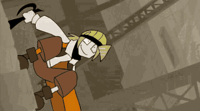 a cartoon drawing of a man holding a hammer in his hand