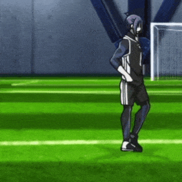 a cartoon of a soccer player standing on a field .