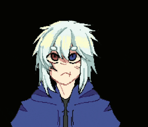 a pixel art drawing of a girl with white hair