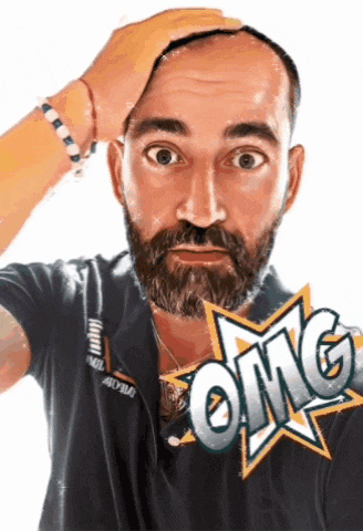 a man with a beard is taking a selfie with an omg sign