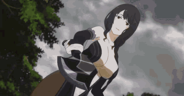 a naked anime girl is holding a sword in her hands