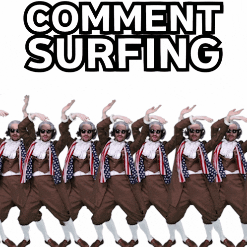 a group of men are dancing in front of a white background that says " comment surfing "