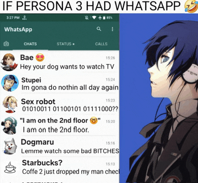 a screenshot of a person 's phone with the words if persona 3 had whatsapp at the top