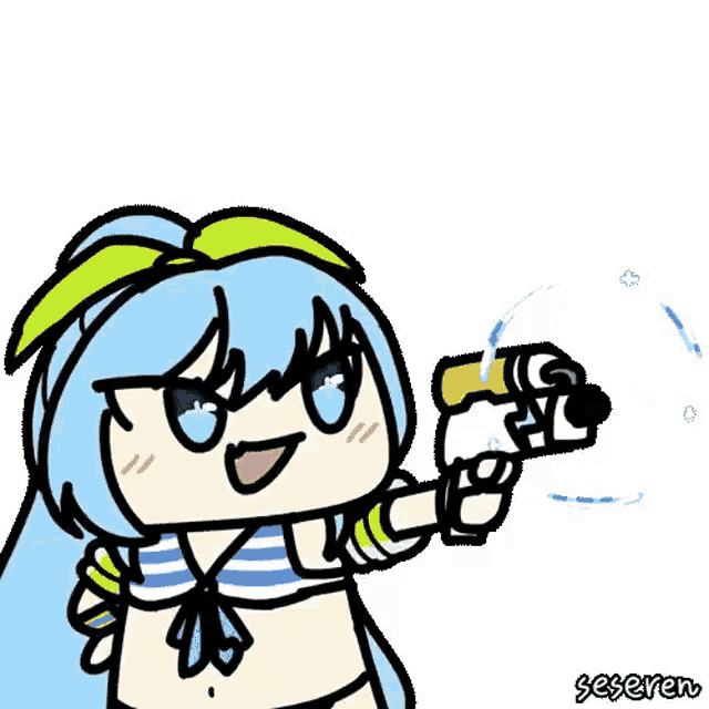 a cartoon of a girl in a bikini holding a penguin .