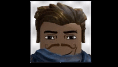 a close up of a cartoon character 's face with a mustache and scarf .