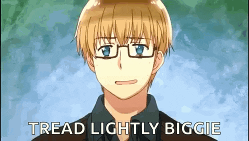 a young man wearing glasses and a black shirt is standing in front of a green background and says tread lightly biggie .