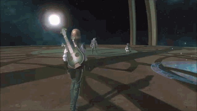 a man is standing in front of a huge explosion in a video game