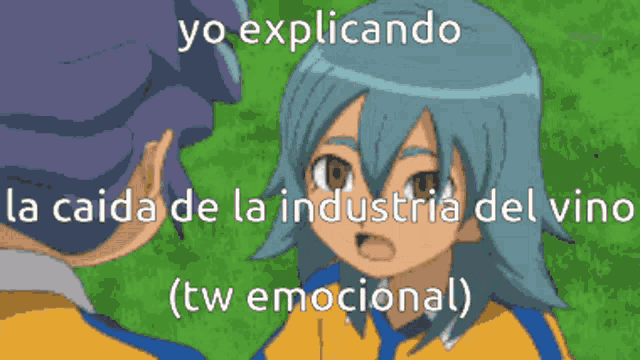 a cartoon of a boy and a girl with the words yo explicando la caida de la industria del vino ( tw emocional )