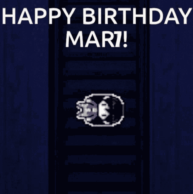 a blue background with the words happy birthday mari written on it