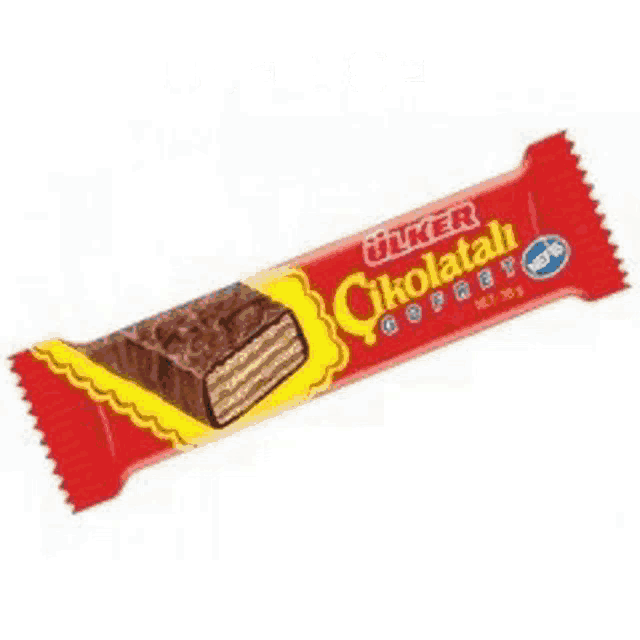 a bar of ulker chocolate is in a red package