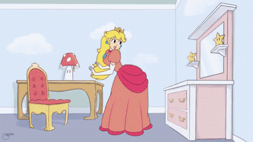 a cartoon of princess peach in a bedroom