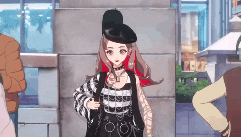 a girl with red hair is wearing a black hat and a plaid shirt