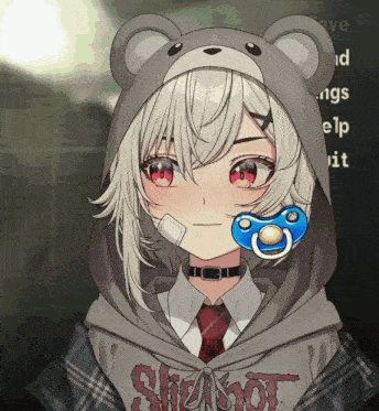 a girl with a pacifier in her mouth is wearing a shirt that says shelshot on it
