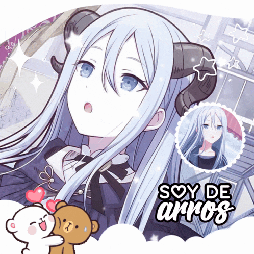 a cartoon of a girl with horns and the words soy de arinos below her