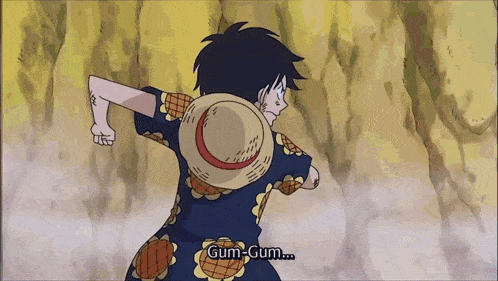 a cartoon character says gum-gum while running in the air