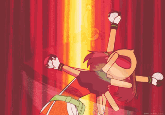 a cartoon character with a green hat is being punched in the face