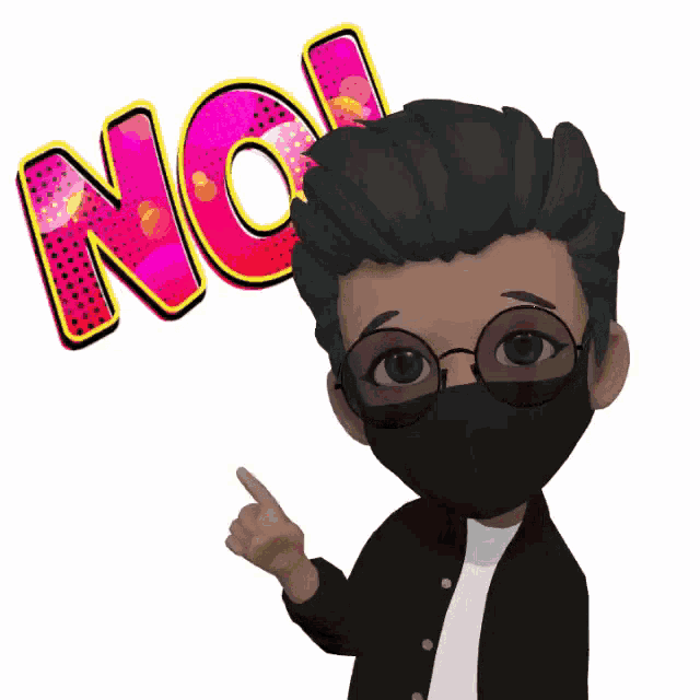 a cartoon character wearing glasses and a mask points to the word no