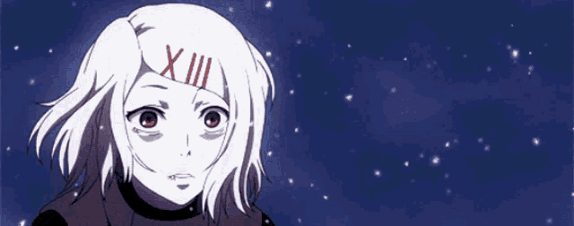 a drawing of a girl with the number xii on her head