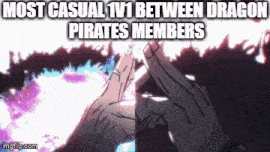 a cartoon of a person giving each other a high five with the caption most casual 1v1 between dragon pirates members .