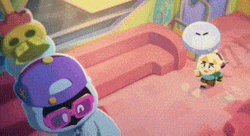 a cartoon character with a hat and glasses is standing next to another character
