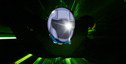a cartoon character is flying through the air with a green background behind him