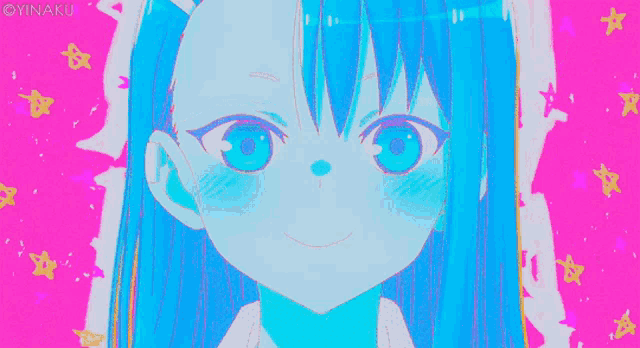 a drawing of a girl with blue hair and a cat ears