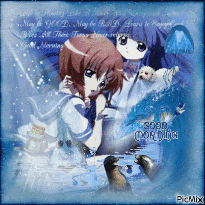 a picture of two anime girls with a good morning message
